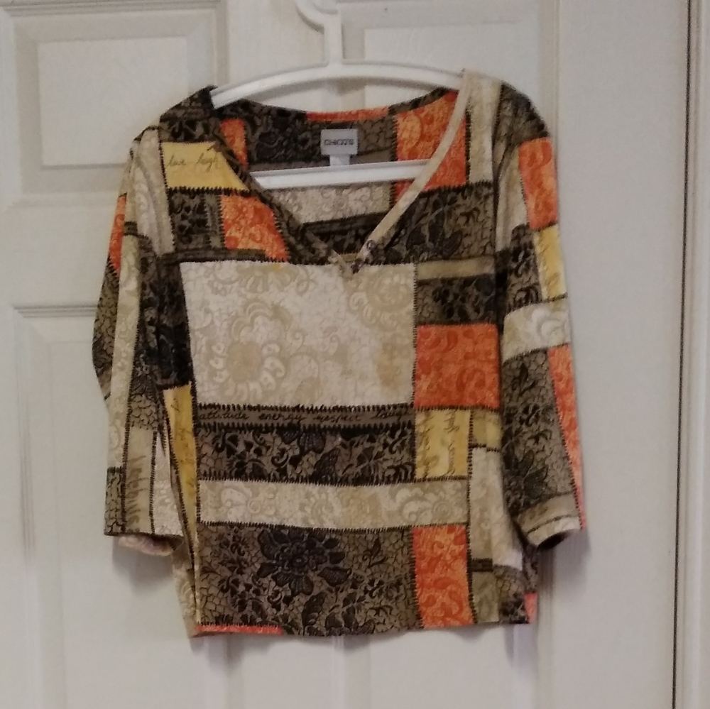 Chico's Chicos Vee V Neck Top 3/4:Sleeves Size 3 - Picture 1 of 12